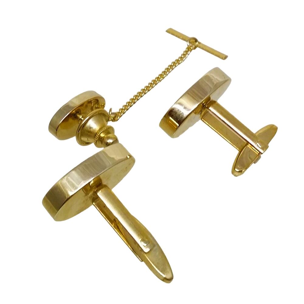 Gold Tone Cufflinks & Tie Pin Watermelon Rivoli Rhinestone Tack Coventry Riviera - Picture 4 of 9